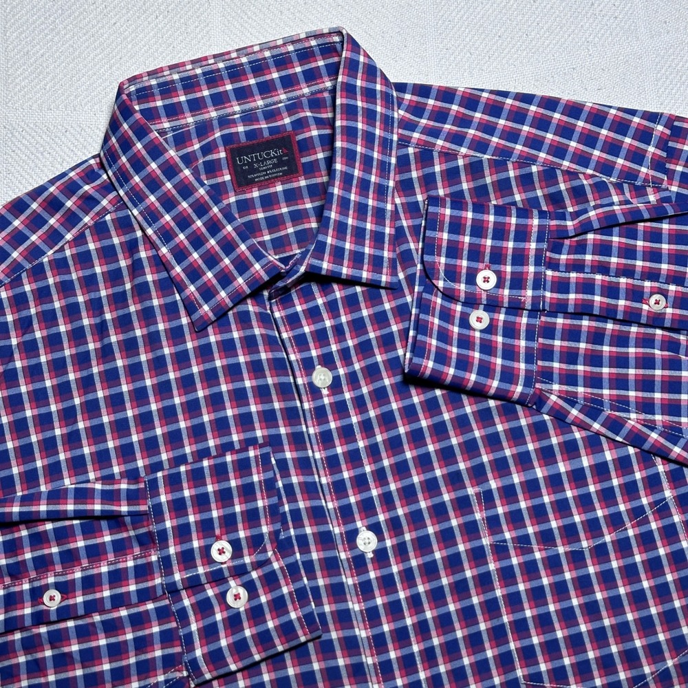 UNTUCKit Stuhlmuller Button Up Shirt Mens XL Slim Fit Performance Check Plaid